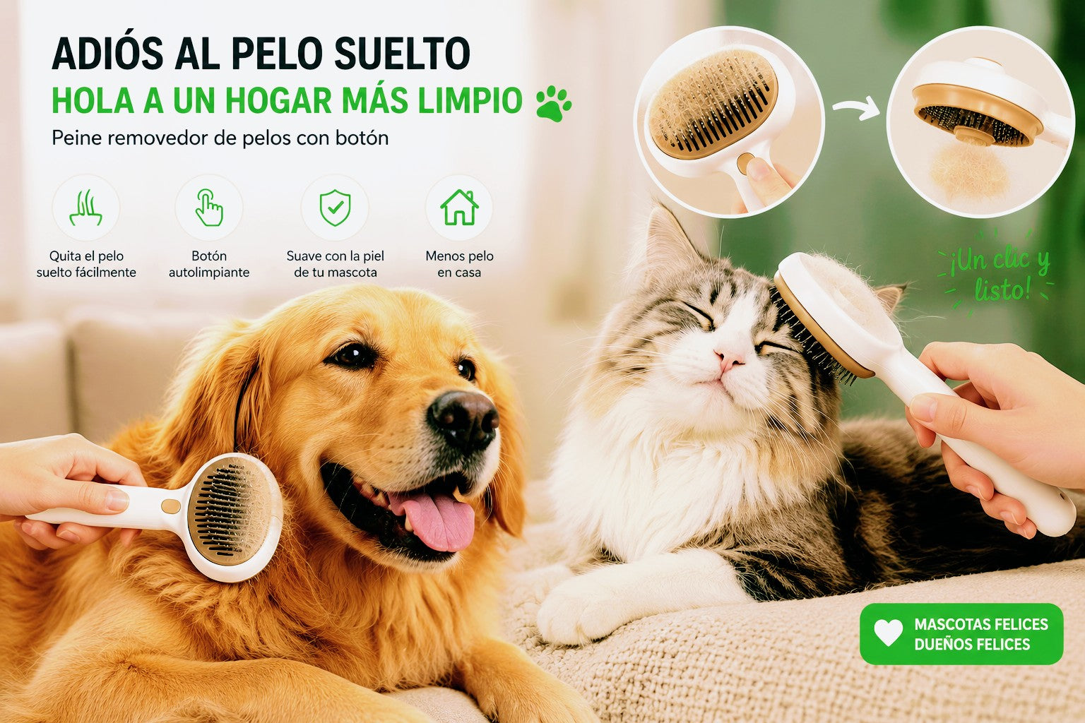 Peine Antiestático para Mascotas – Cerdas Suaves para Perros y Gatos
