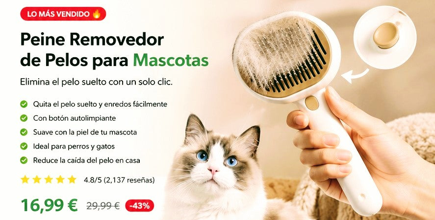 Peine Antiestático para Mascotas – Cerdas Suaves para Perros y Gatos