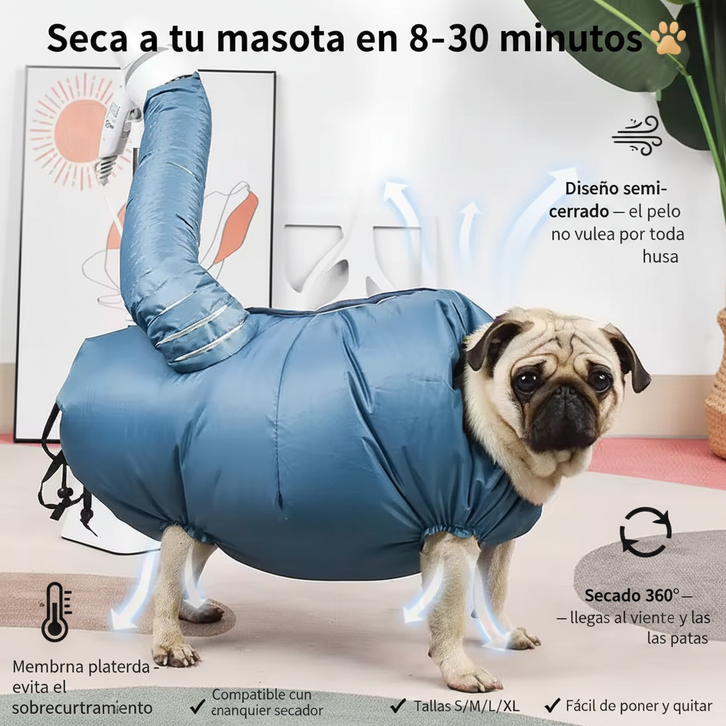 Bolsa Secadora Plegable para Mascotas 🐾 – Secado 360º Sin Quemaduras