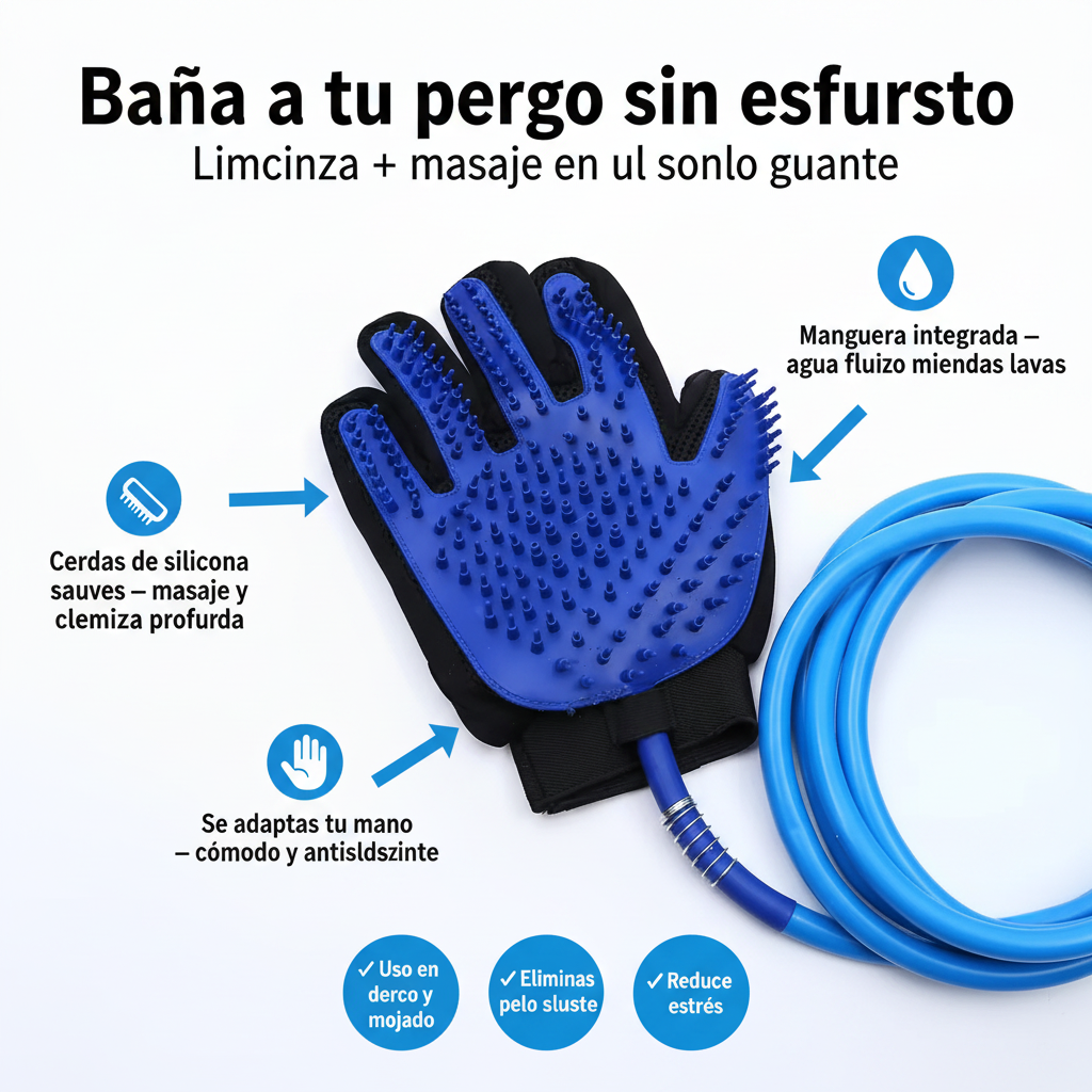 Luva de Banho para Animais de Estimação – Silicone com Mangueira