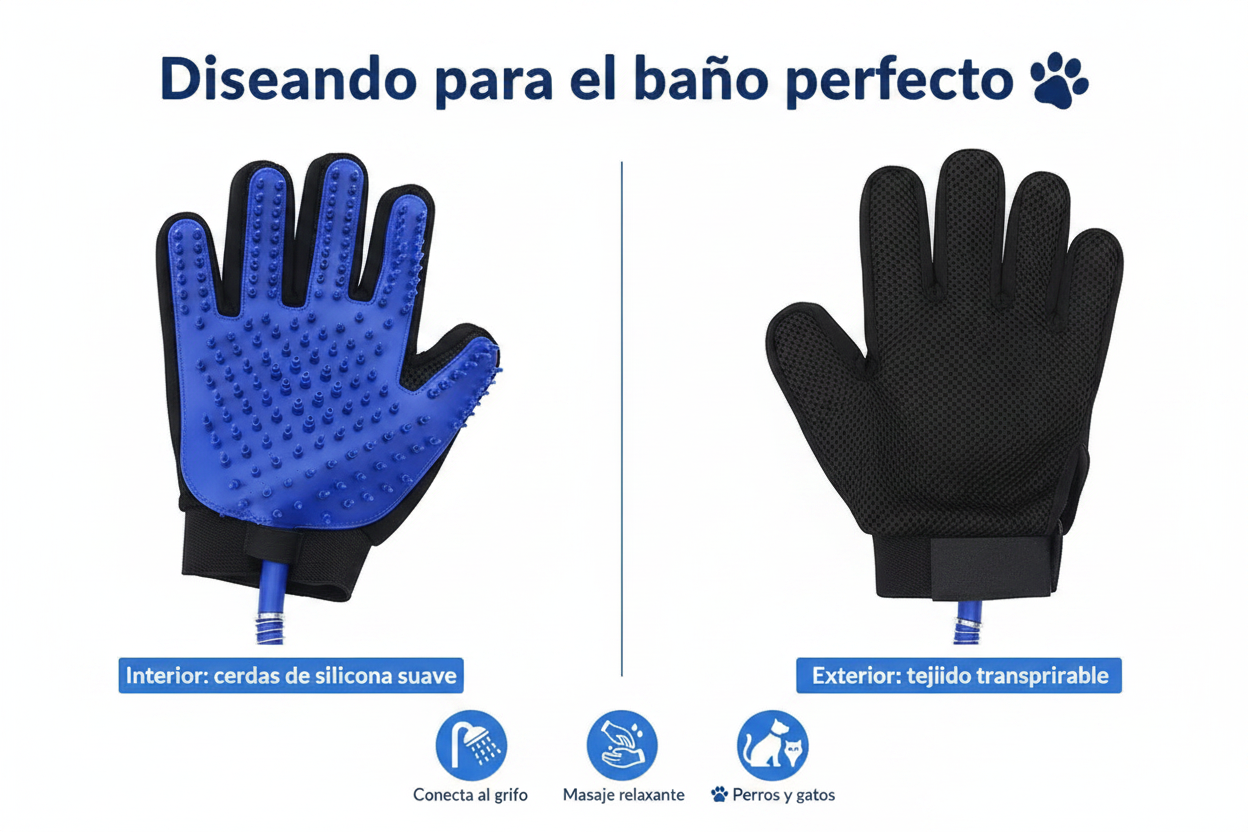 Luva de Banho para Animais de Estimação – Silicone com Mangueira